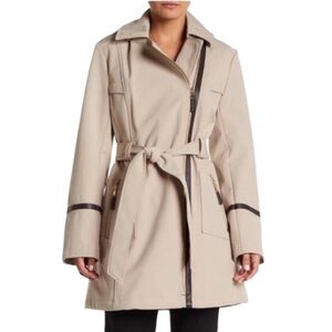 Via Spiga Women’s Khaki Beige Classic Trench Coat Cheetah Detail Preppy Jacket
